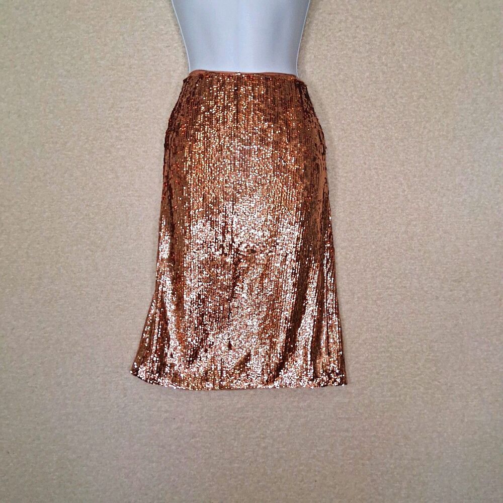 J.CREW Rose Gold Sequin Pencil Midi Skirt Women's Sz 0 Party Cocktail Disco Glam